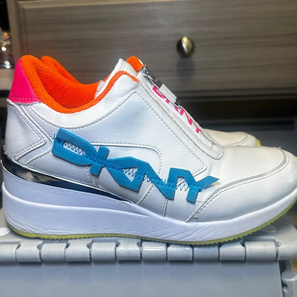 DKNY White Sneakers with Blue and Pink Accents - Picture 2 of 5